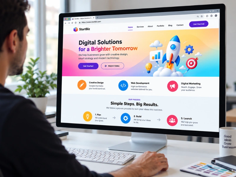 Modern website design on desktop