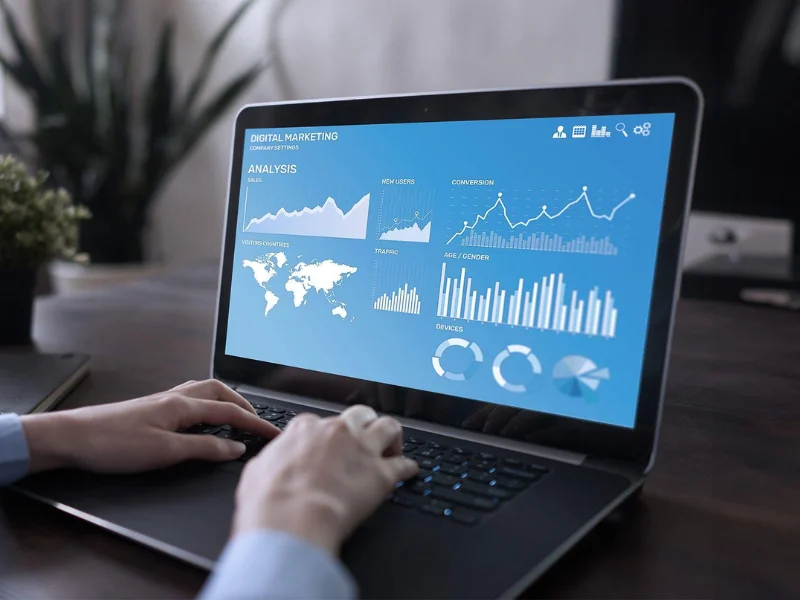 Digital marketing analytics dashboard showing traffic and campaign performance