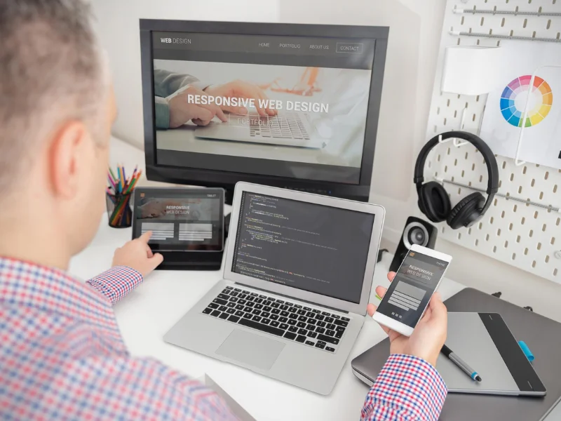 Responsive web design displayed across desktop, tablet and mobile devices